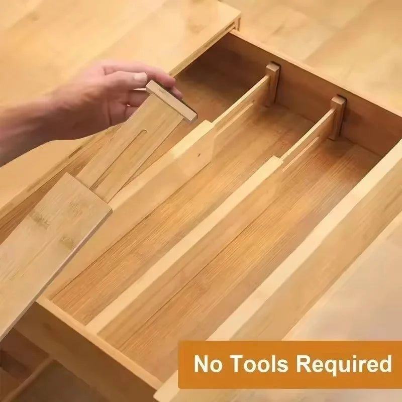 2Pcs Bamboo Drawer Dividers Organizers Adjustable Expandable Loaded Drawer Separators for Kitchen Bedroom Dresser Organizer