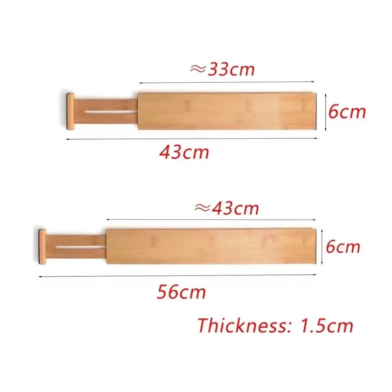 2Pcs Bamboo Drawer Dividers Organizers Adjustable Expandable Loaded Drawer Separators for Kitchen Bedroom Dresser Organizer
