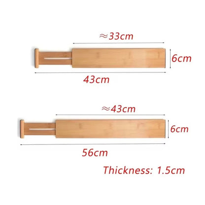 2Pcs Bamboo Drawer Dividers Organizers Adjustable Expandable Loaded Drawer Separators for Kitchen Bedroom Dresser Organizer