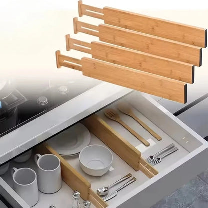 2Pcs Bamboo Drawer Dividers Organizers Adjustable Expandable Loaded Drawer Separators for Kitchen Bedroom Dresser Organizer